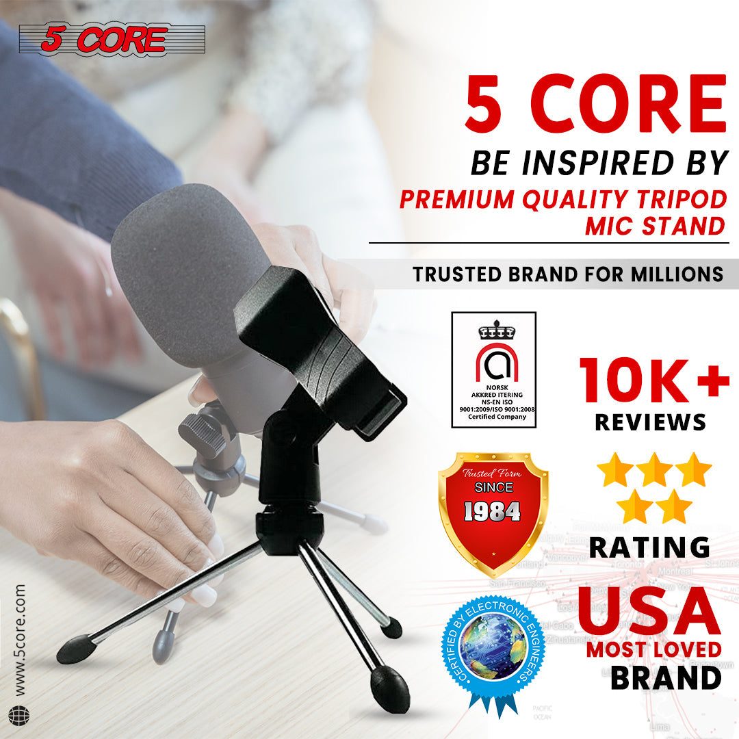 5 Core Desk Mic Stand Adjustable Table Tripod Portable Desktop